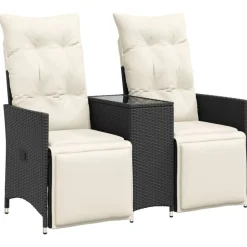vidaXL Muebles De Jardín-Sofá de jardín reclinable de 2 plazas con mesa ratán PE