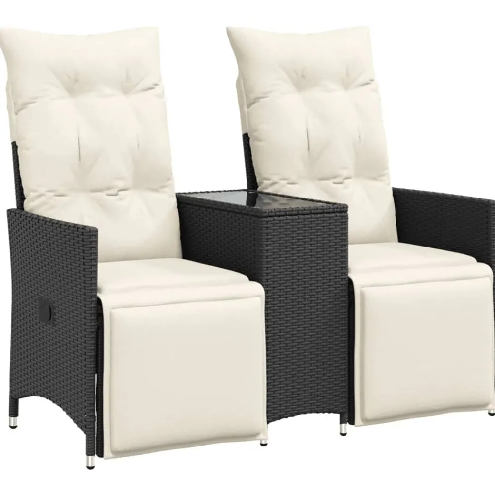 vidaXL Muebles De Jardín-Sofá de jardín reclinable de 2 plazas con mesa ratán PE