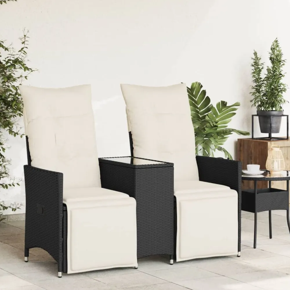 vidaXL Muebles De Jardín-Sofá de jardín reclinable de 2 plazas con mesa ratán PE