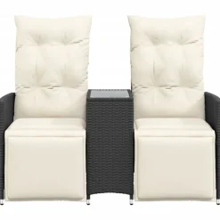 vidaXL Muebles De Jardín-Sofá de jardín reclinable de 2 plazas con mesa ratán PE