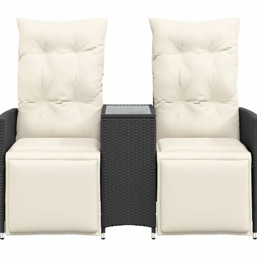 vidaXL Muebles De Jardín-Sofá de jardín reclinable de 2 plazas con mesa ratán PE