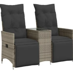 vidaXL Muebles De Jardín-Sofá de jardín reclinable de 2 plazas con mesa ratán PE