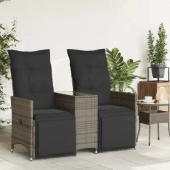 vidaXL Muebles De Jardín-Sofá de jardín reclinable de 2 plazas con mesa ratán PE