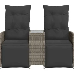 vidaXL Muebles De Jardín-Sofá de jardín reclinable de 2 plazas con mesa ratán PE