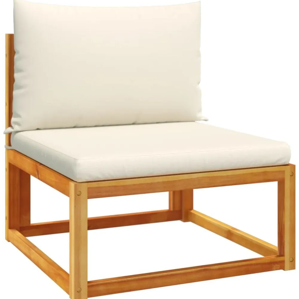 vidaXL Sofá de jardín sin brazos con cojines de madera de acacia y ratán Negro y crema Best