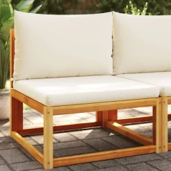 vidaXL Sofá de jardín sin brazos con cojines de madera de acacia y ratán Negro y crema Best