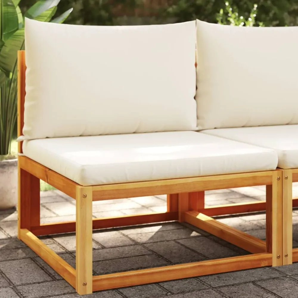 vidaXL Sofá de jardín sin brazos con cojines de madera de acacia y ratán Negro y crema Best