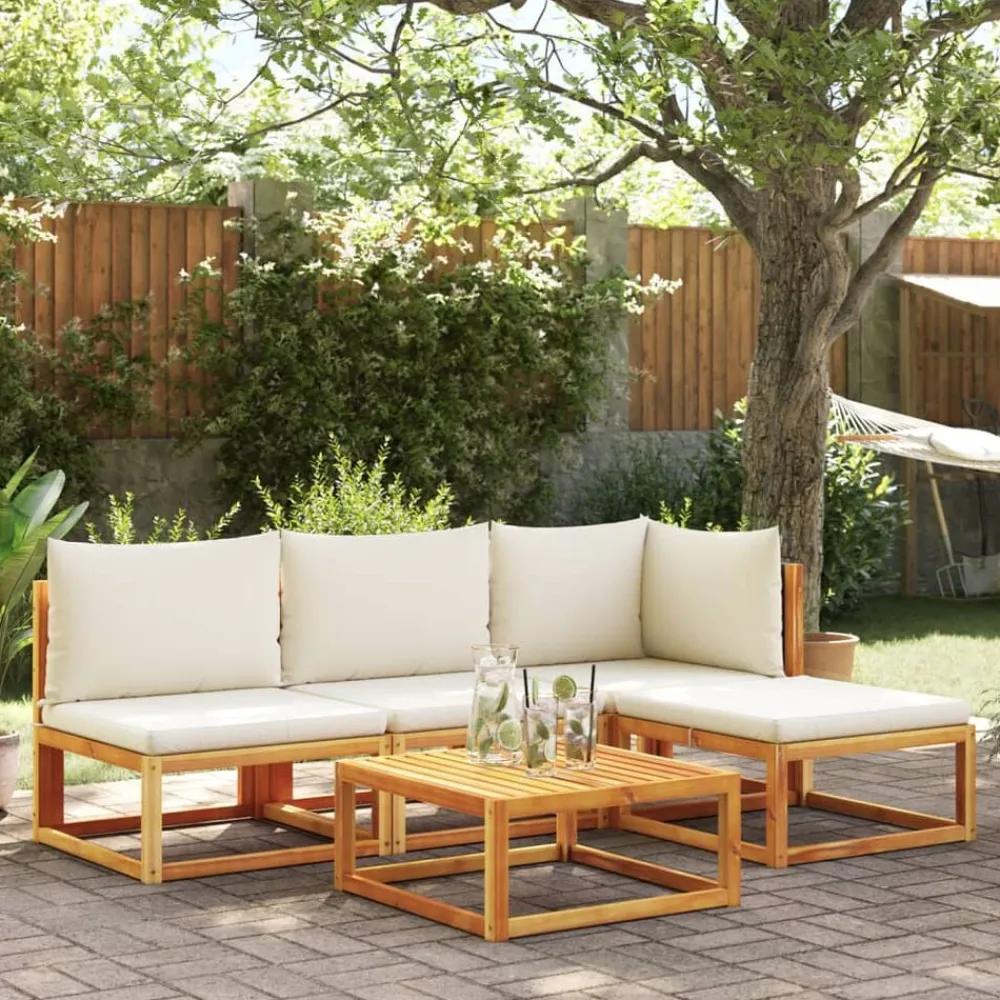 vidaXL Sofá de jardín sin brazos con cojines de madera de acacia y ratán Negro y crema Best