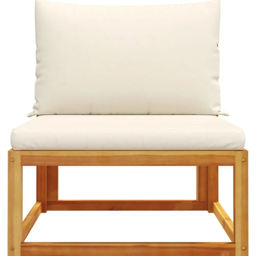 vidaXL Sofá de jardín sin brazos con cojines de madera de acacia y ratán Negro y crema Best