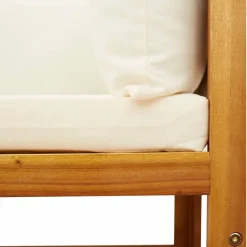 vidaXL Sofá de jardín sin brazos con cojines de madera de acacia y ratán Negro y crema Best