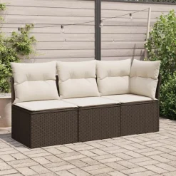 vidaXL Muebles De Jardín-Sofá de jardín sin reposabrazos con cojines ratán PE marrón