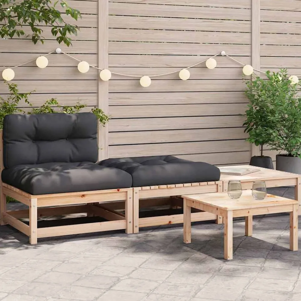 vidaXL Muebles De Jardín-Sofá de jardín sin reposabrazos con cojines y reposapiés
