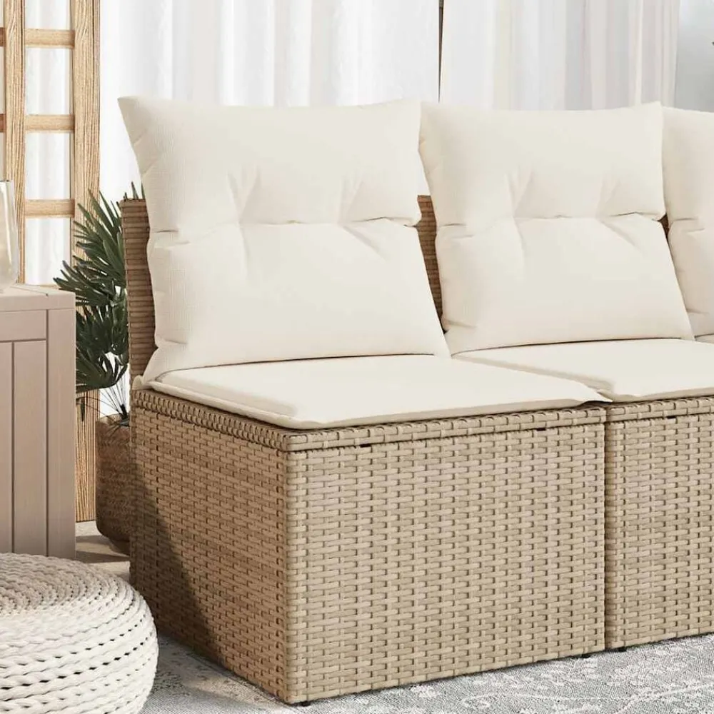 vidaXL Sofá de jardín sin reposabrazos con cojines ratán PE beige New