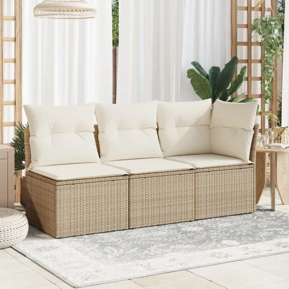 vidaXL Sofá de jardín sin reposabrazos con cojines ratán PE beige New