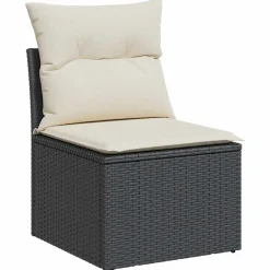 vidaXL Muebles De Jardín-Sofá de jardín sin reposabrazos con cojines ratán PE negro