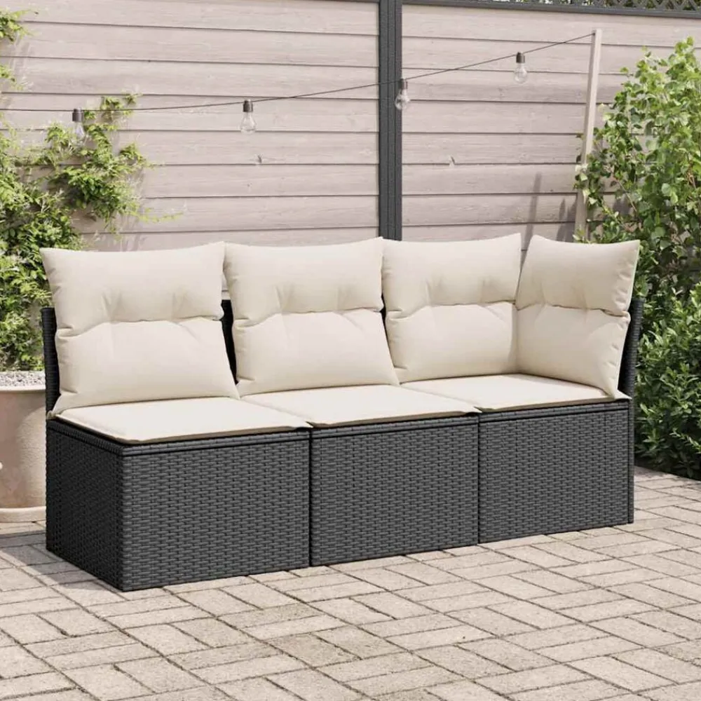 vidaXL Muebles De Jardín-Sofá de jardín sin reposabrazos con cojines ratán PE negro