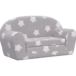 Niños vidaXL Mobiliario Para Bebés Y Niños Pequeños-Sofá de niños de 2 plazas felpa suave gris claro con estrellas