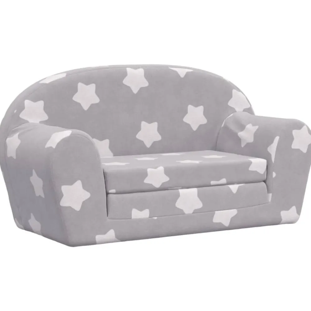 Niños vidaXL Mobiliario Para Bebés Y Niños Pequeños-Sofá de niños de 2 plazas felpa suave gris claro con estrellas