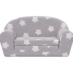 Niños vidaXL Mobiliario Para Bebés Y Niños Pequeños-Sofá de niños de 2 plazas felpa suave gris claro con estrellas