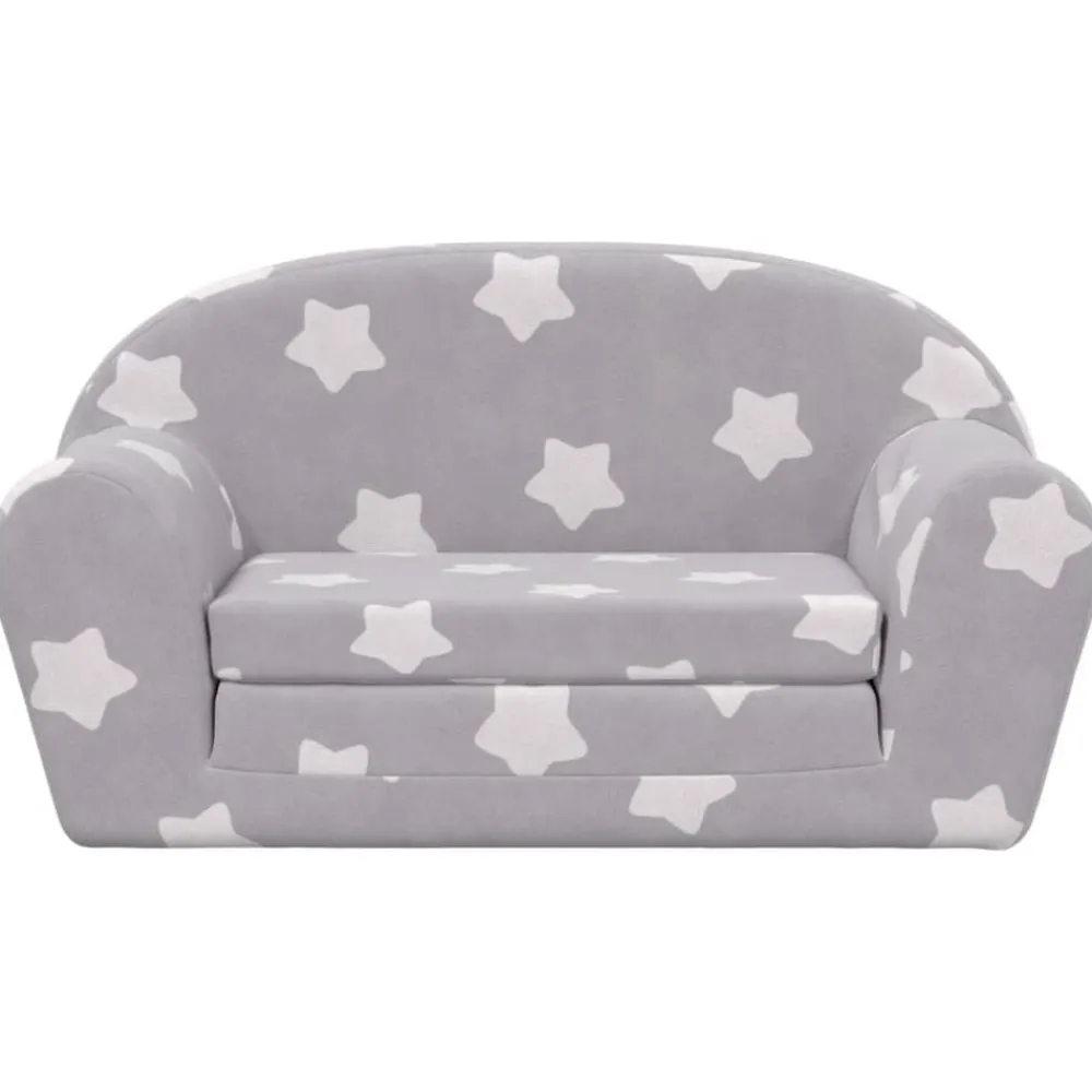 Niños vidaXL Mobiliario Para Bebés Y Niños Pequeños-Sofá de niños de 2 plazas felpa suave gris claro con estrellas