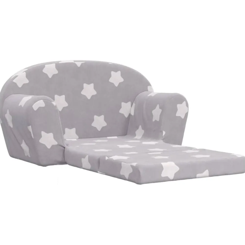 Niños vidaXL Mobiliario Para Bebés Y Niños Pequeños-Sofá de niños de 2 plazas felpa suave gris claro con estrellas