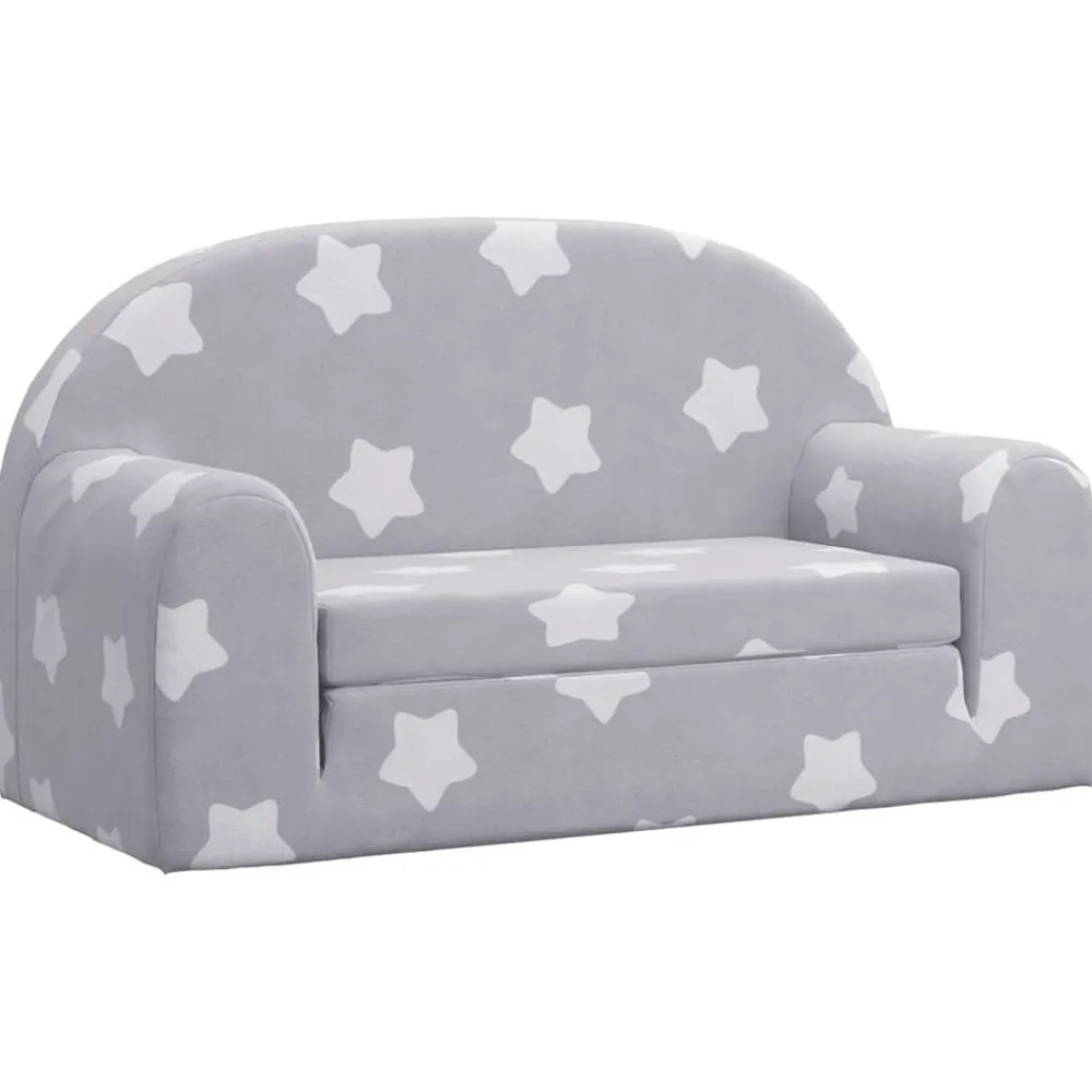Niños vidaXL Mobiliario Para Bebés Y Niños Pequeños-Sofá de niños de 2 plazas felpa suave gris claro con estrellas