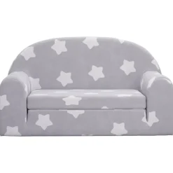 Niños vidaXL Mobiliario Para Bebés Y Niños Pequeños-Sofá de niños de 2 plazas felpa suave gris claro con estrellas