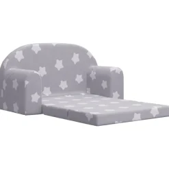 Niños vidaXL Mobiliario Para Bebés Y Niños Pequeños-Sofá de niños de 2 plazas felpa suave gris claro con estrellas