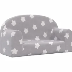vidaXL Sofá de niños de 2 plazas felpa suave gris claro con estrellas Gris claro y blanco Online