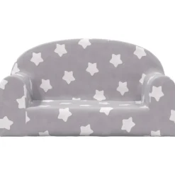 vidaXL Sofá de niños de 2 plazas felpa suave gris claro con estrellas Gris claro y blanco Online