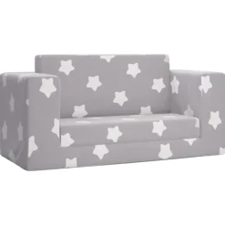 Niños vidaXL Mobiliario Para Bebés Y Niños Pequeños-Sofá de niños de 2 plazas felpa suave gris claro con estrellas