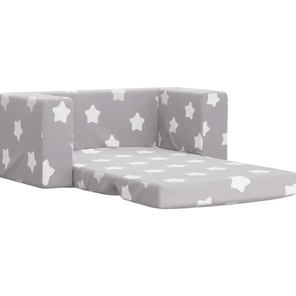 Niños vidaXL Mobiliario Para Bebés Y Niños Pequeños-Sofá de niños de 2 plazas felpa suave gris claro con estrellas