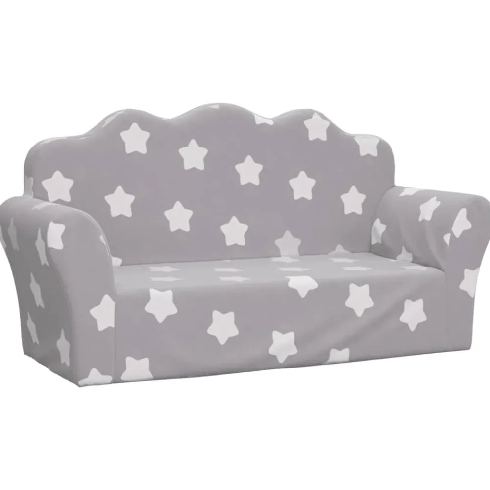 Niños vidaXL Mobiliario Para Bebés Y Niños Pequeños-Sofá de niños de 2 plazas felpa suave gris claro con estrellas