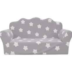 Niños vidaXL Mobiliario Para Bebés Y Niños Pequeños-Sofá de niños de 2 plazas felpa suave gris claro con estrellas