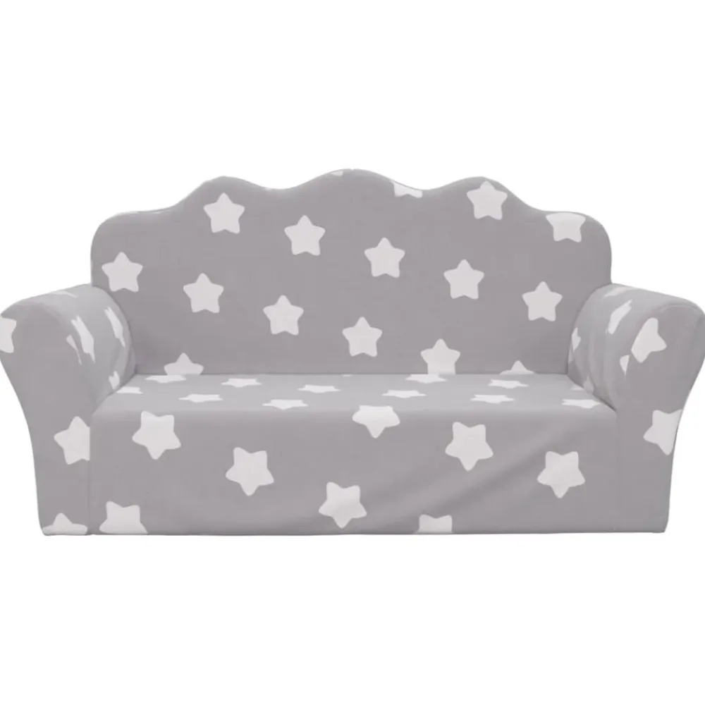 Niños vidaXL Mobiliario Para Bebés Y Niños Pequeños-Sofá de niños de 2 plazas felpa suave gris claro con estrellas