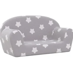 Niños vidaXL Mobiliario Para Bebés Y Niños Pequeños-Sofá de niños de 2 plazas felpa suave gris claro con estrellas