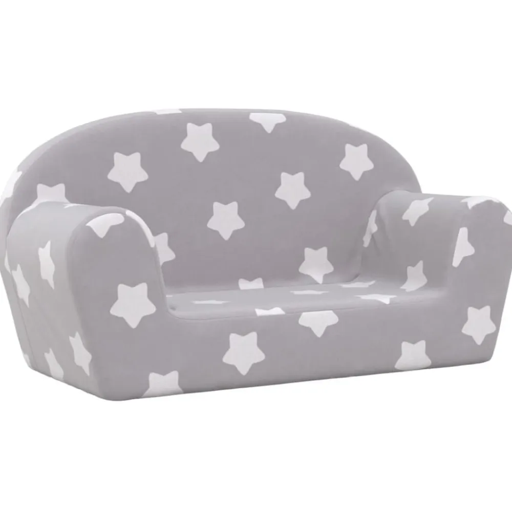 Niños vidaXL Mobiliario Para Bebés Y Niños Pequeños-Sofá de niños de 2 plazas felpa suave gris claro con estrellas