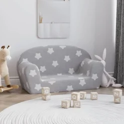 Niños vidaXL Mobiliario Para Bebés Y Niños Pequeños-Sofá de niños de 2 plazas felpa suave gris claro con estrellas
