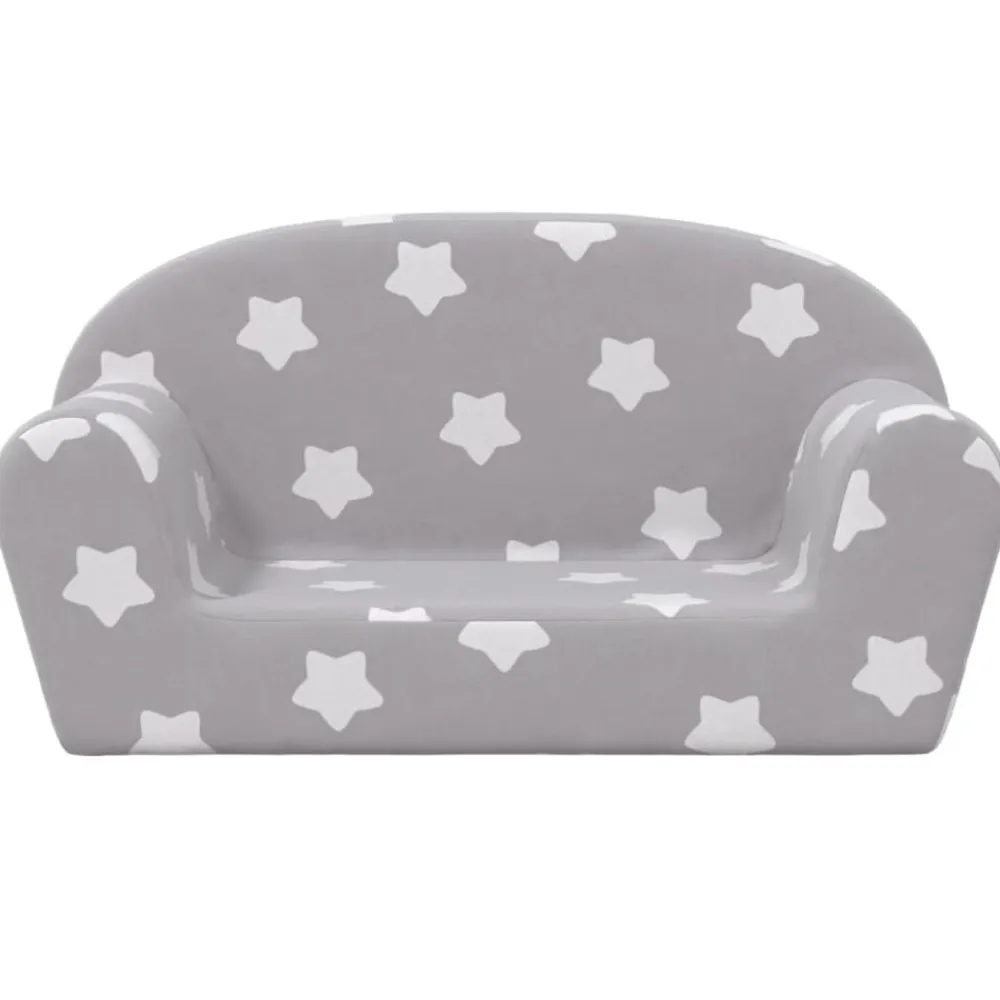 Niños vidaXL Mobiliario Para Bebés Y Niños Pequeños-Sofá de niños de 2 plazas felpa suave gris claro con estrellas