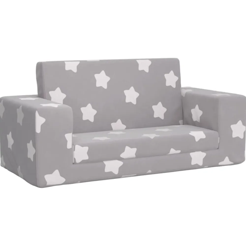 Niños vidaXL Mobiliario Para Bebés Y Niños Pequeños-Sofá de niños de 2 plazas felpa suave gris claro con estrellas