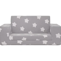 Niños vidaXL Mobiliario Para Bebés Y Niños Pequeños-Sofá de niños de 2 plazas felpa suave gris claro con estrellas