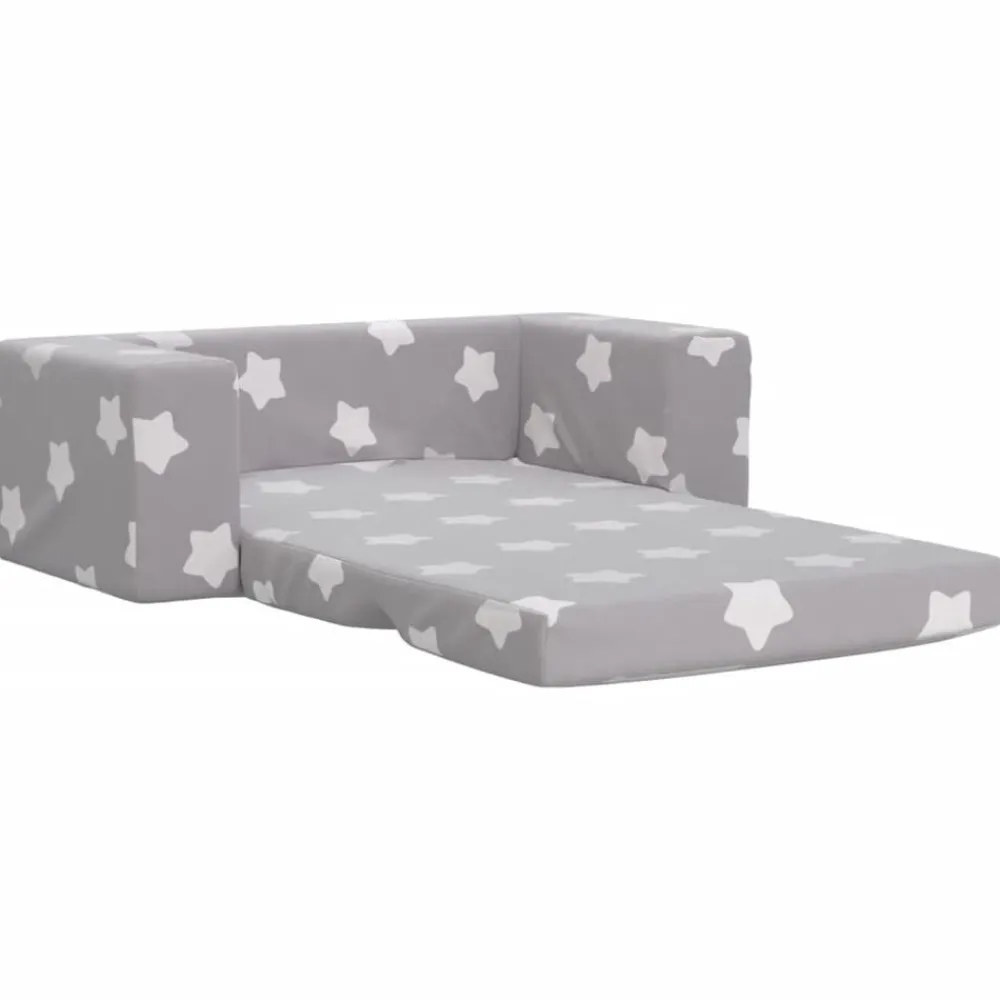Niños vidaXL Mobiliario Para Bebés Y Niños Pequeños-Sofá de niños de 2 plazas felpa suave gris claro con estrellas