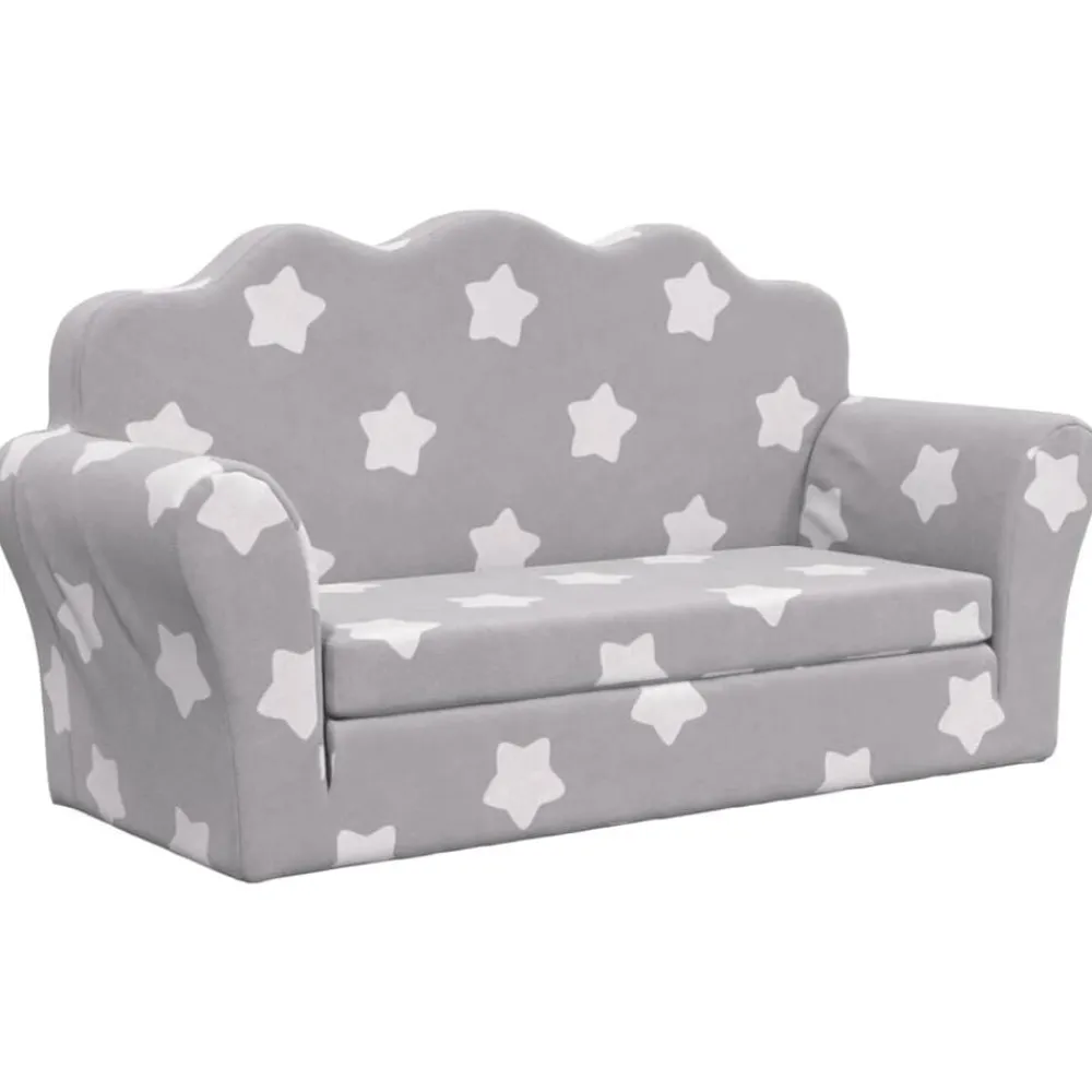 Niños vidaXL Mobiliario Para Bebés Y Niños Pequeños-Sofá de niños de 2 plazas felpa suave gris claro con estrellas