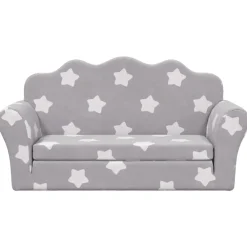 Niños vidaXL Mobiliario Para Bebés Y Niños Pequeños-Sofá de niños de 2 plazas felpa suave gris claro con estrellas