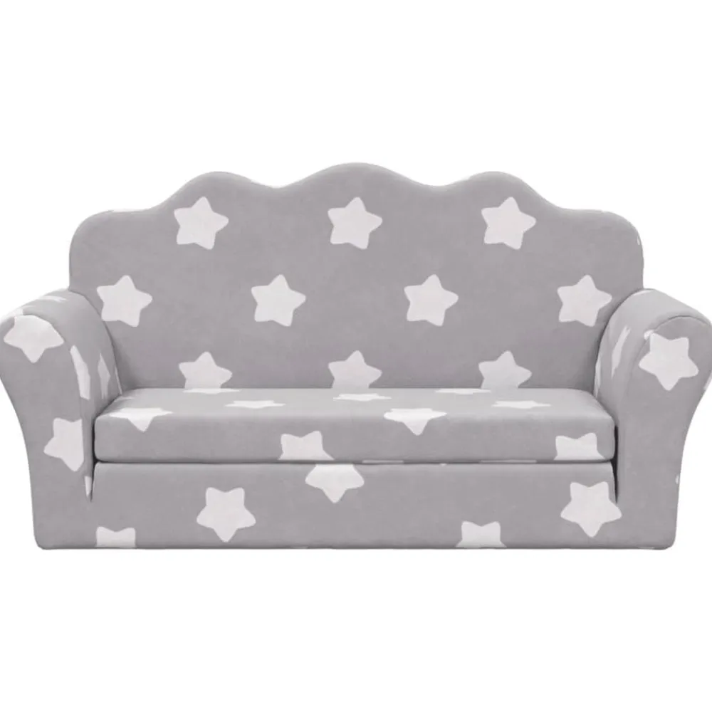 Niños vidaXL Mobiliario Para Bebés Y Niños Pequeños-Sofá de niños de 2 plazas felpa suave gris claro con estrellas