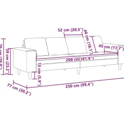 vidaXL Sofá de sala 250 x 77 x 76 cm Poliéster Taupé Hot