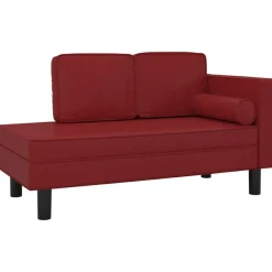 vidaXL Sofás-Sofá diván cojines y cojín de cabeza cuero sintético rojo tinto