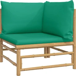 vidaXL Muebles De Jardín-Sofá esquinero de jardín bambú con cojines