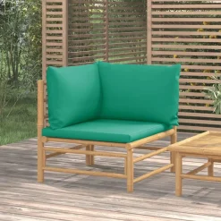 vidaXL Muebles De Jardín-Sofá esquinero de jardín bambú con cojines