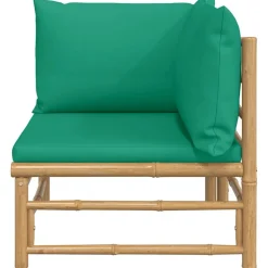vidaXL Muebles De Jardín-Sofá esquinero de jardín bambú con cojines